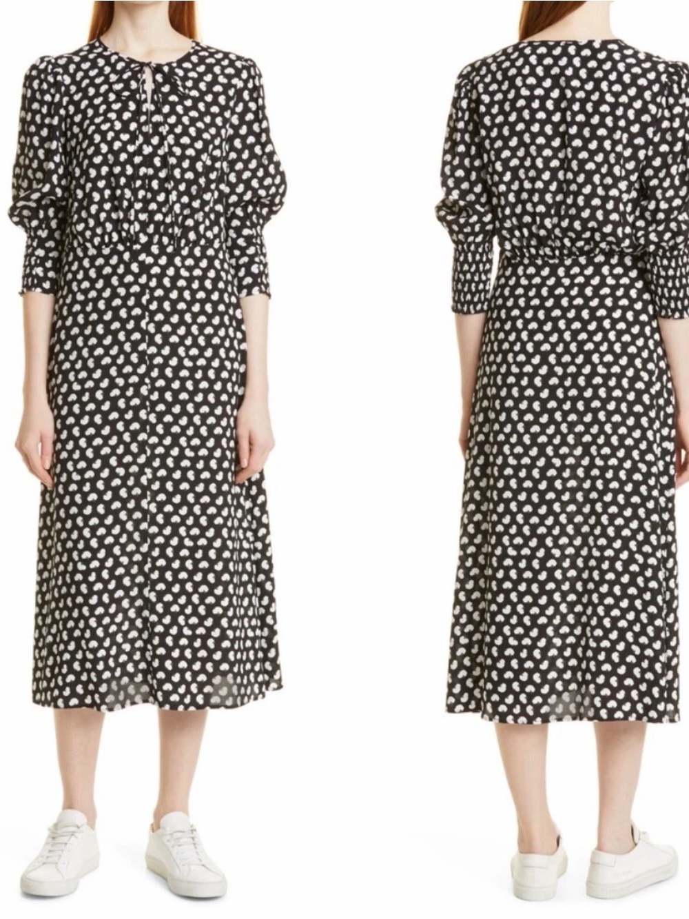 Boss Black and White Printed Tie-Neck Midi Dress